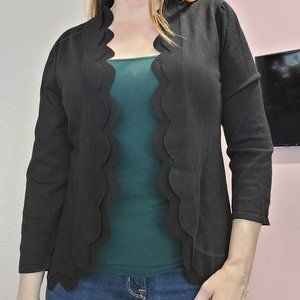 3/4 Sleeve Black Scallop Cardigan